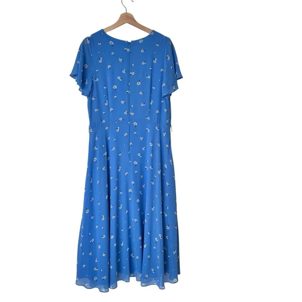 Talbots 12 Floral Blue Flowy Button Down Shirt Chiffon Maxi Dress - Picture 3 of 10